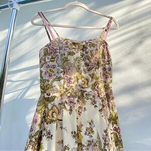 Anthropologie Green & Pink Multicolor Sequined Floral Fit & Flare Dress Size 2